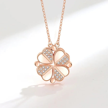 KOFSAC Luxurious Two In One Love Heart Four Leaf Clover Necklace 925 Silver Jewelry Zircon Lucky Grass Fashion Women Girl Gifts