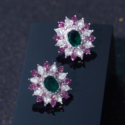 Luxurious Sweet Full Zircon Sparkling Stud Earrings for Women Fashion Flower Wedding Trendy Jewelry Party Gift...