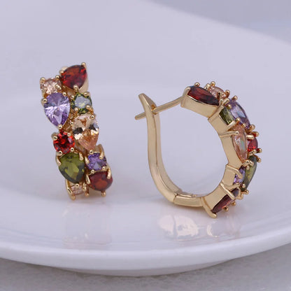 LXOEN 2022 Classic Semi-precious Stone Stud Earrings for Women Silver Color Round Studs Ear Jewelry brinco Gift bijoux