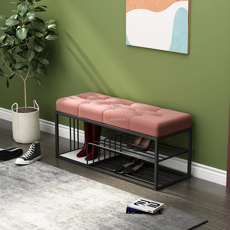 Nordic Iron Shoe Changing Stools Home Living Room Furniture Door Ottomans Light Luxury Cushioned Bench Creative Bed End Stool X - Kimlud