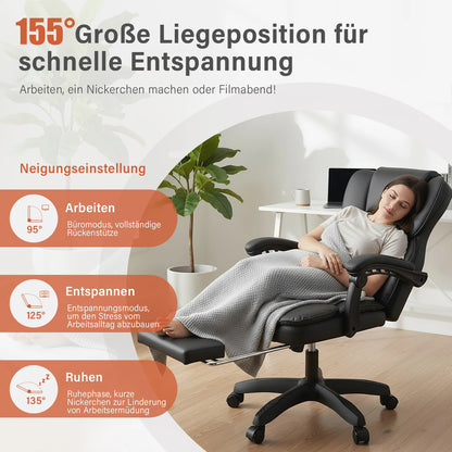 OYAJIA Office Chair, PU Leather Ergonomic Office Chair, 150kg Weight Capacity, Adjustable High-Back Computer Chair, Executive Swivel Chair with Footrest and Lumbar Support, Black/White - Kimlud