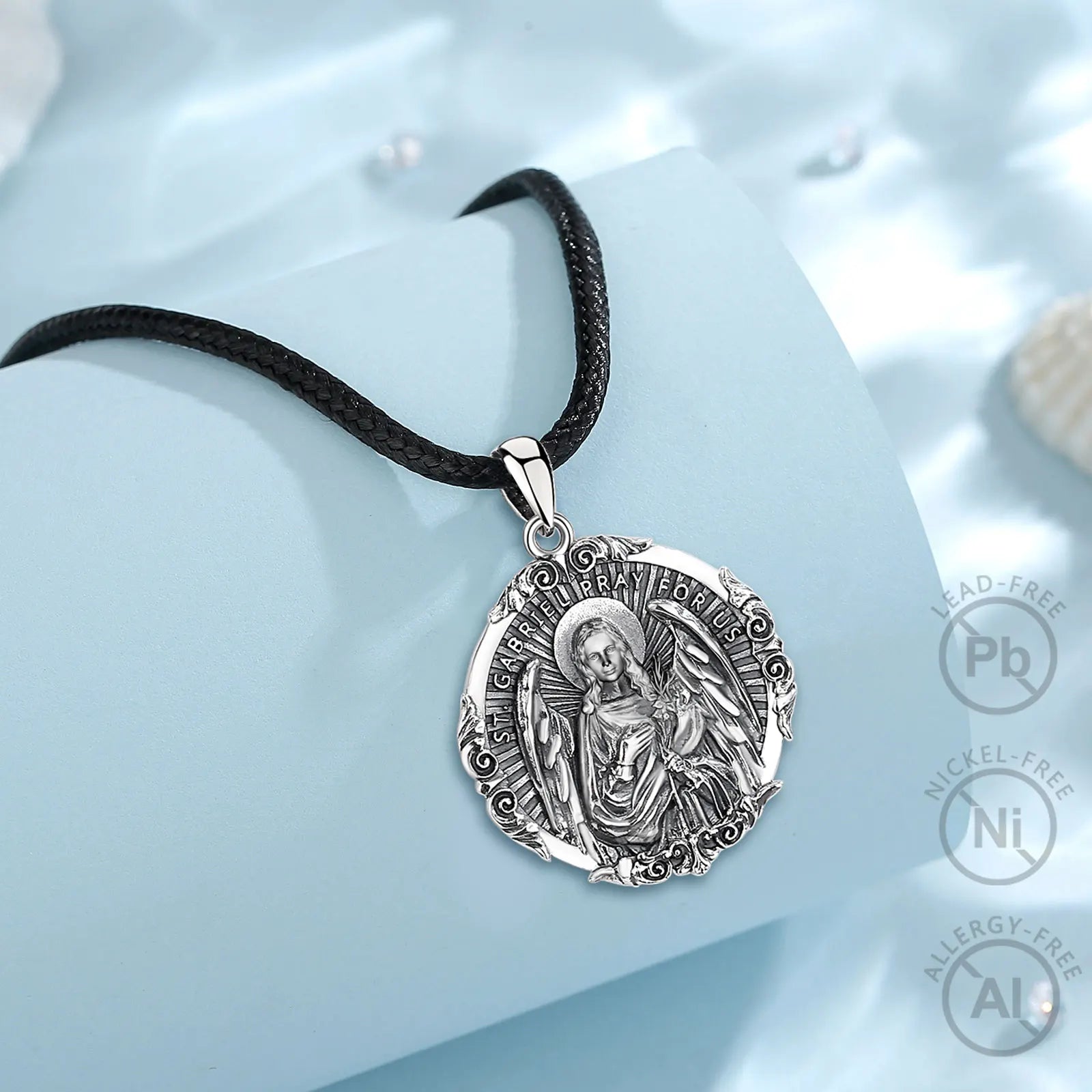 Eudora 925 Sterling Silver Saint Gabriel Archangel Necklace Vintage Amulet Pendant for Men Women Religious Believers Jewelry