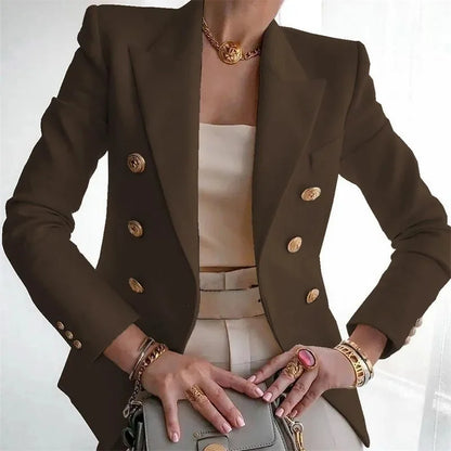 Women's Elegant Metal Buckle White Suit Jacket Casual Office lady Blazer High-end Feel Western-style Clothe