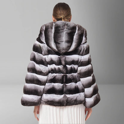 Natural Rex Rabbit Fur Jacket With Hood Women's Winter Jacket Real Rabbit Fur Coat With Belt Hot Selling Genuine Leather Jackets