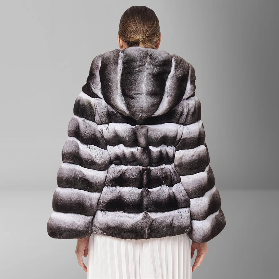 Natural Rex Rabbit Fur Jacket With Hood Women's Winter Jacket Real Rabbit Fur Coat With Belt Hot Selling Genuine Leather Jackets