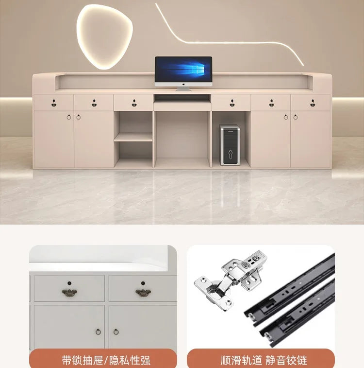 Unique White Reception Desks Organizers Display Drawer Led Lights Reception Desks Aesthetic Modern Bureau Commercial Furniture - Kimlud