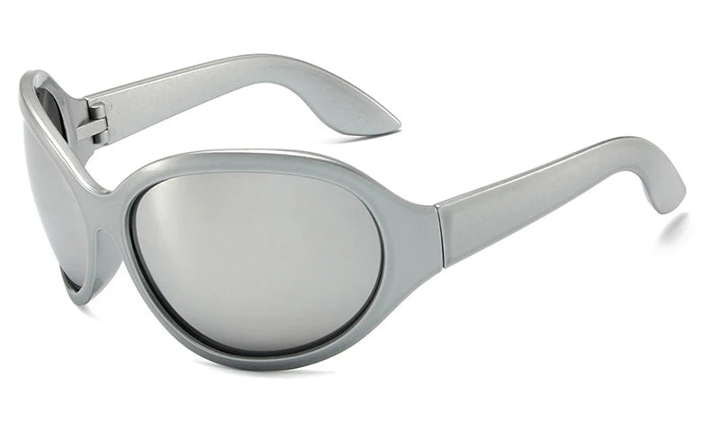 Oversized Y2K Sunglasses Women Lady Trendy Big Frame Vintage Wrap Around Sun Glasses Fashion Futuristic Punk Silver Shades 2000s - Kimlud