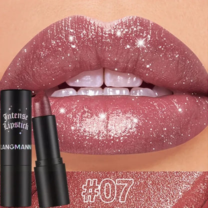 Nude Gray Metallic Lipstick Glitter Diamond Waterproof Long-Lasting Lip Gloss High Pigment Shiny Sparkling Pearl Lip Tint Makeup - Kimlud