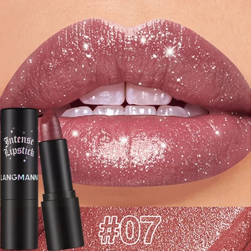 Nude Gray Metallic Lipstick Glitter Diamond Waterproof Long-Lasting Lip Gloss High Pigment Shiny Sparkling Pearl Lip Tint Makeup - Kimlud