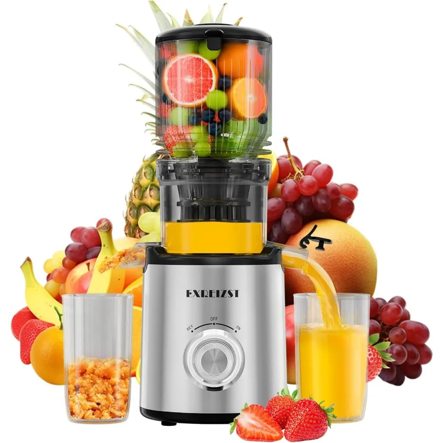 Cold press juicer with 5.3inch large feed chute for whole fruits and vegetables slow juicing extractor machine with 300W mastic