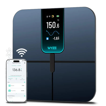 Smart Scale with 4.3" Color Display, Tracks Weight BMI Muscle Mass Heart Rate, Wi-Fi Bluetooth Sync, Up to 400 lbs - Kimlud
