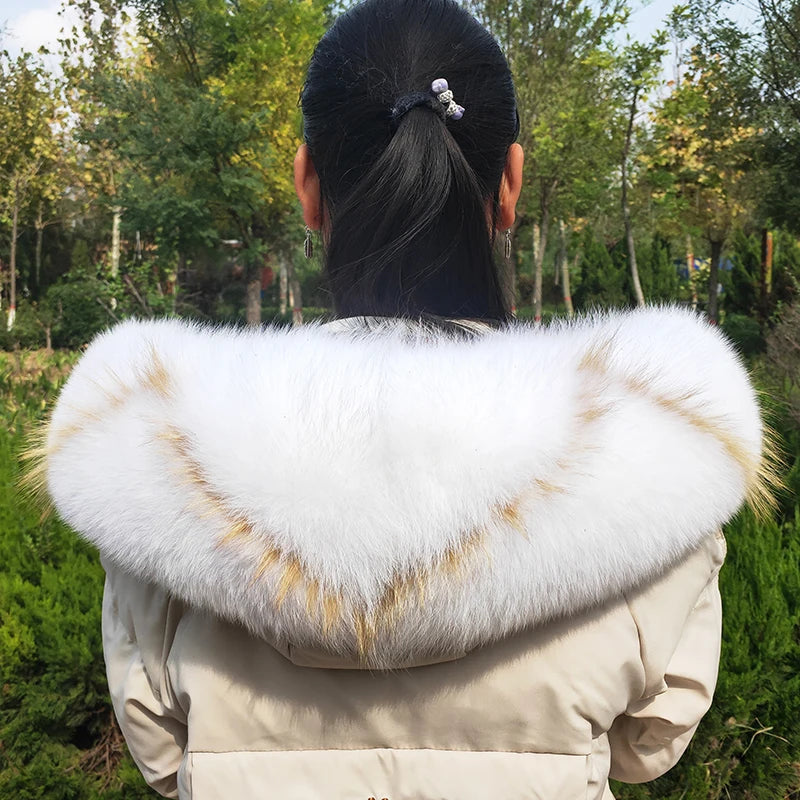 Super Large 100% Real Fox Fur Collar Hood Decor Fur Collar For Down Coat Women Winter Warm Fur Scarf Shawl Luxury