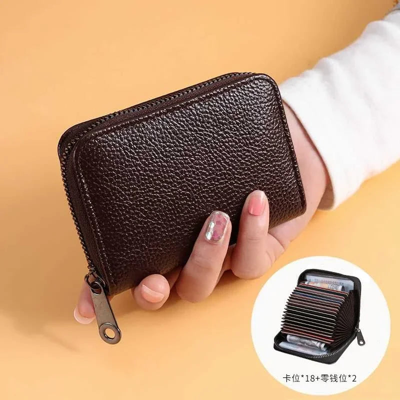 Multi Slot Card Holder Vintage Small Wallet Women Men Business Bank Credit Card Bag Male Coin Pouch Solid Leather Zipper...