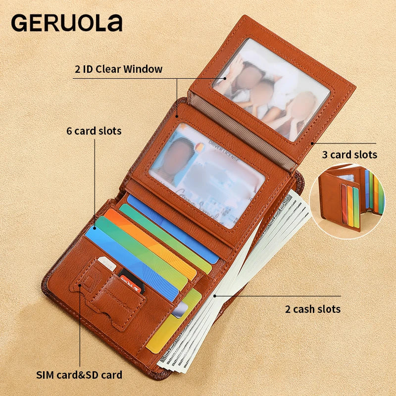 Compact Wallet, Made from Top-Grain Brown Leather with a Gradient Finish, Featuring Built-In RFID Protection Against...