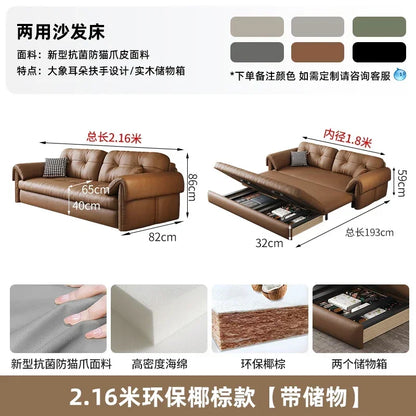 European Living Room Sofa Bed Brown Faux Leather Italian Modern Sleeper Double Couch Chaise Lounge Small Divano Letto...