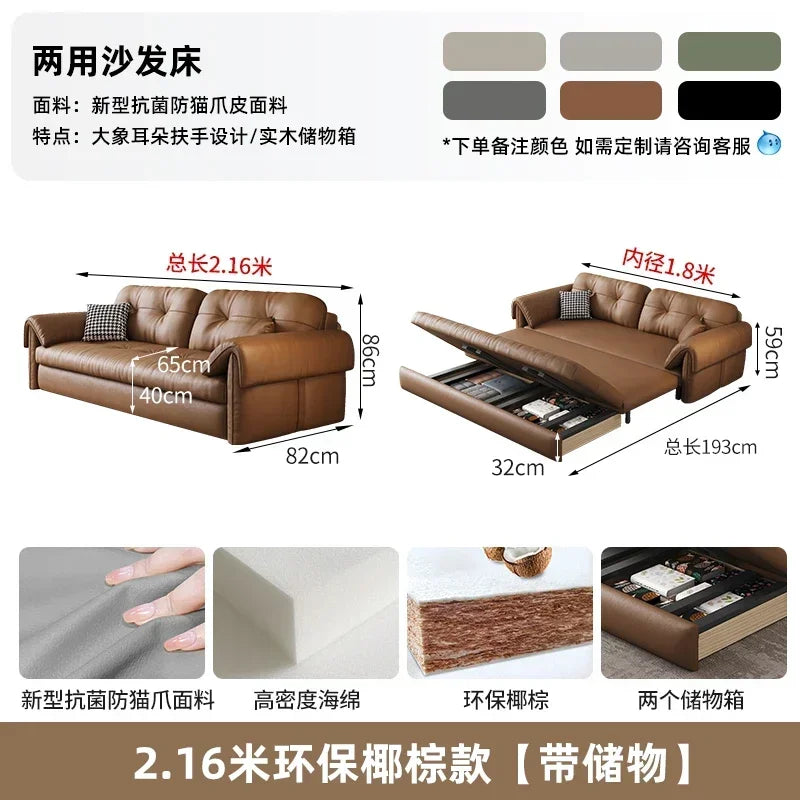 European Living Room Sofa Bed Brown Faux Leather Italian Modern Sleeper Double Couch Chaise Lounge Small Divano Letto...