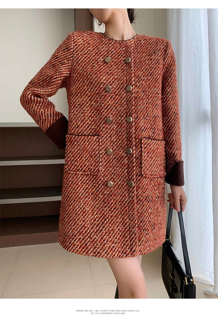 Skirt Women's Autumn and Winter French Retro Style Socialite Wool Tweed Dress dresses | Kimlud Office Premium Dress