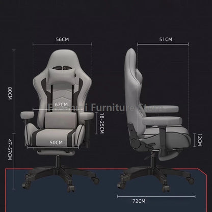 Stylish Reclining Gray Leather Gaming Chair Home Office Ergonomic Desk Chair with Lumbar Pillow Adjustable Gamer Computer Chairs