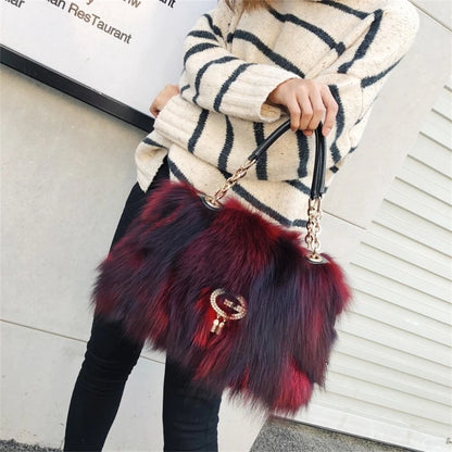 Fox Fur Women's Bag Fashion Large Capacity Furry Women's Handbag Designer Luxury Bag Handheld Crossbody High End Furry Bags Big