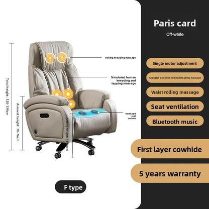 Electric Massage Boss Chair Heated Ventilated Gaming Chair Genuine Leather Executive Computer Seat Luxury Ergonomic Office Chair