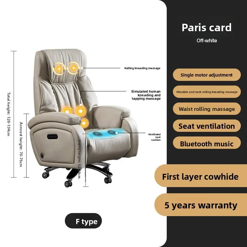 Electric Massage Boss Chair Heated Ventilated Gaming Chair Genuine Leather Executive Computer Seat Luxury Ergonomic Office Chair