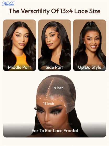 Nadula Wet and Wavy Human Hair Wig Bye-Bye Slip™ 13×4 & 7×5 Pre Cut HD Transparent Lace Front Glueless Wig Ready to Wear...