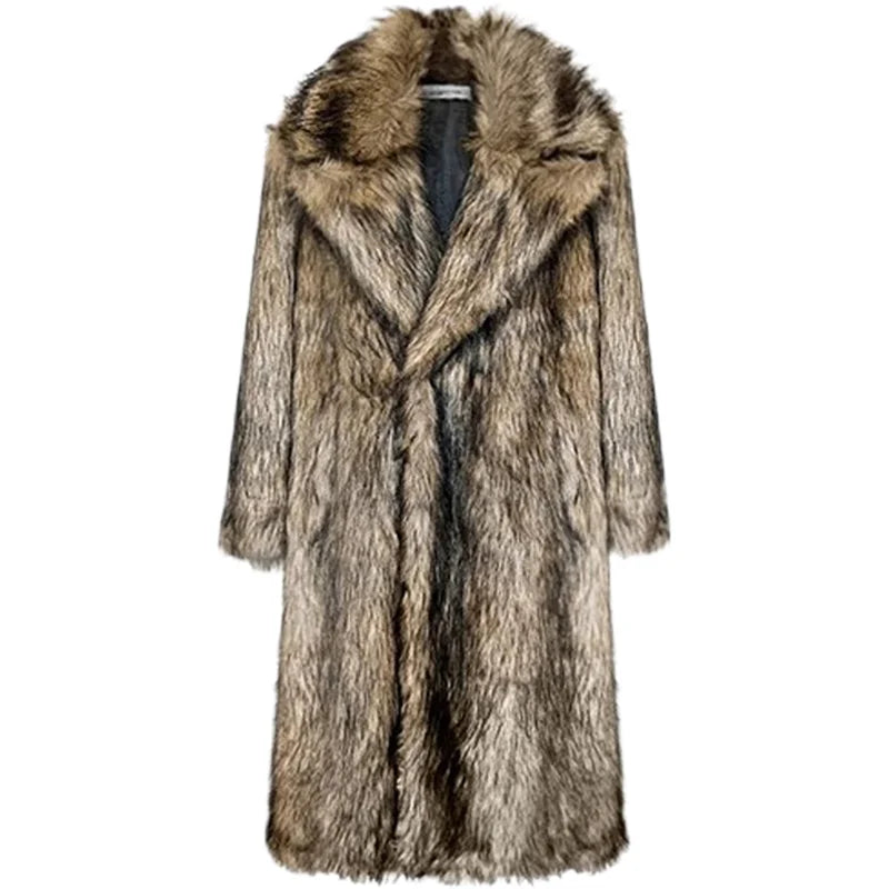 Men's fur coat, Wolf fur, fox fur, lapel long overcoat, winter windproof and warm windbreaker, large size | Kimlud...