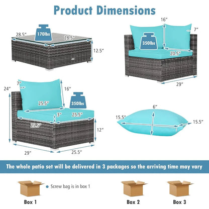 7 Pieces Patio Furniture Set, Patiojoy All-Weather Outdoor Rattan Sectional Sofa Set with Cushions and Tempered Glass Coffee Ta - Kimlud