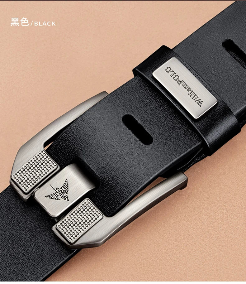 Men's casual belt, fashionable needle buckle cowhide personalized belt, retro style denim belt - Kimlud