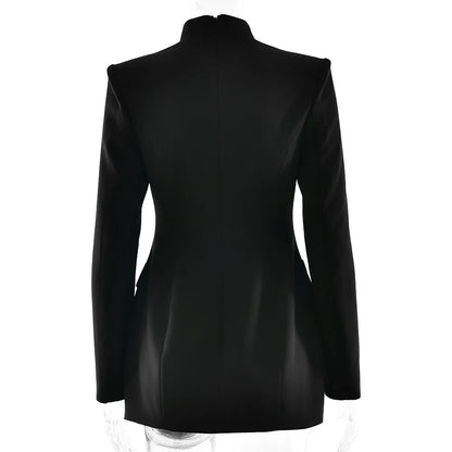 Leosoxs Office Dress Women Autumn Trend Single Breasted Stand Collar Simple Elegant Solid Street Commute Skinny Suit...