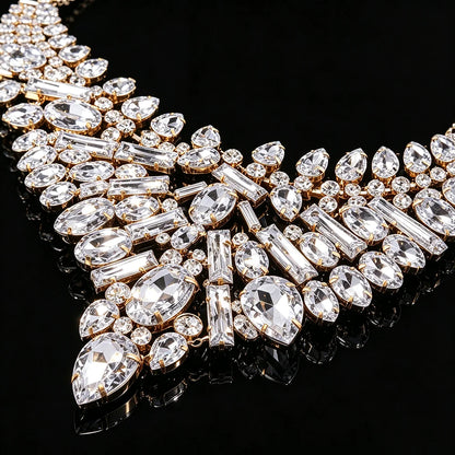 Crystal Bib Necklace Clear Rhinestone Teardrop Statement Choker Adjustable Bridal Jewelry for Women Wedding Prom Evening...