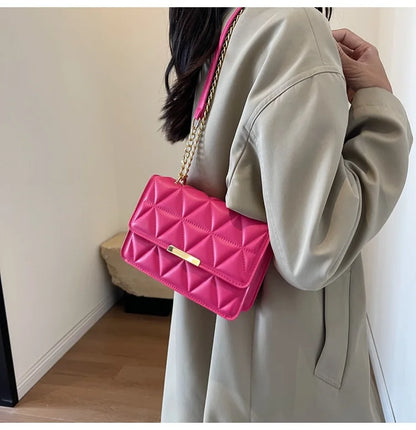 Trendy Quilted Chain Crossbody Shoulder Bag, Stylish Multi Color Small Square Purse, Chic & Perfect for Women's Everyday Use - Kimlud