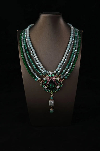 Retro luxury palace style Princess multi-layer glass agate bead necklace accessories