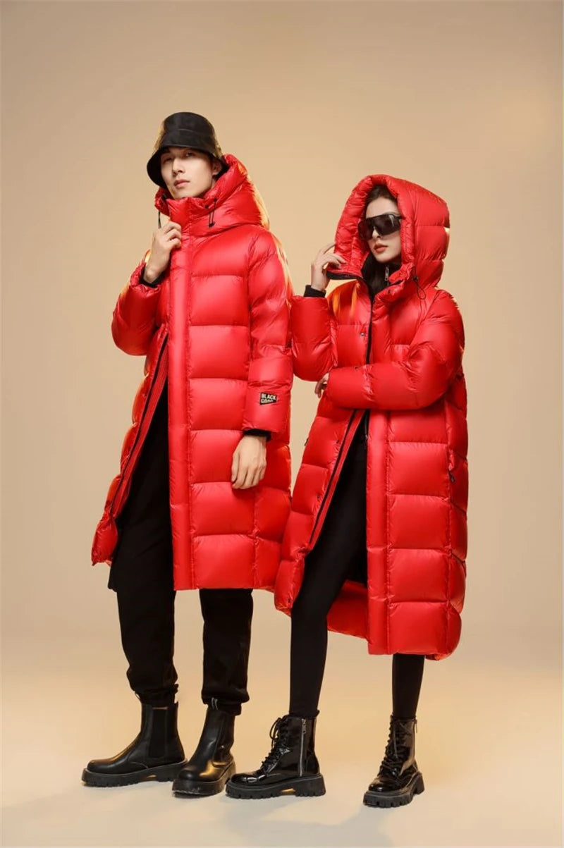 Top Grade Women Red 90%  White Goose Down  Thick（Winter) Warm  X-Long Jackets 2023 New Arrivals Female Hooded Down Parka