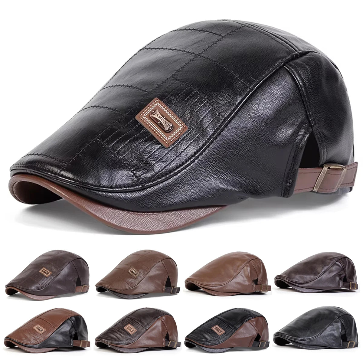 Men Retro Pu Leather Newsboy Caps JAMONT labeling British Painters Hats Spring Autumn Side Adjustable Flat Cap Hip Hop...