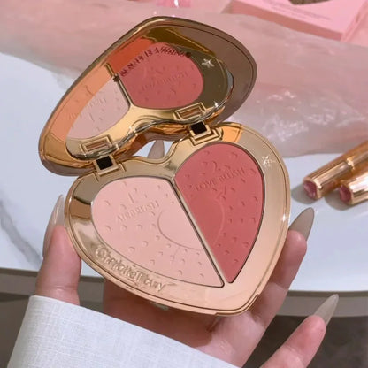 Charlotte 4 Colors Pink Diamond Heart-Shaped Lipstick Luminous Lip Glow and Two Color Heart Shape Powder Blusher Tilbury Makeup