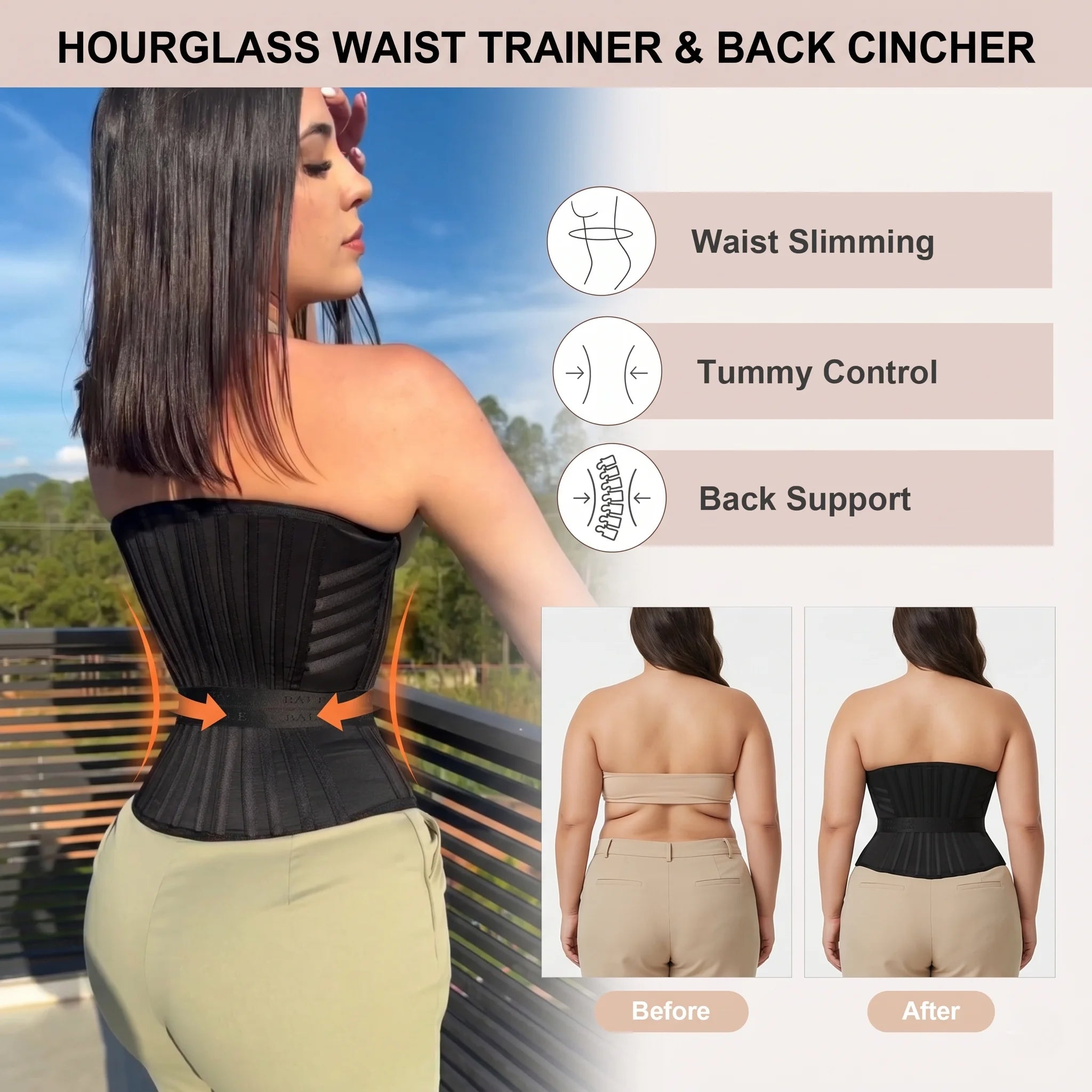 Women's Waist Trainer Corset With Belt - Zipper Closure & Hookeye Buckle Design, Posture & Tummy Control Slimming Belt...