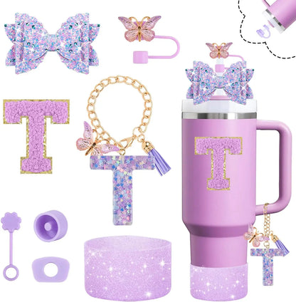 8pcs Cup Accessories Set for Stanley Cup 30oz 40oz tumbler Straw Topper Cover, Boot, Spill Proof Stoppers, Handle Charms Sticker