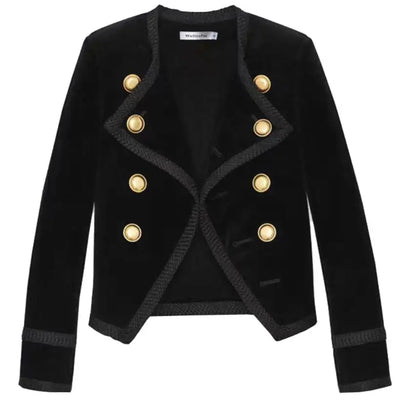 Women Short Jacket Coat Autumn Winter Double Breasted Suit Female Velvet Black Slim Outwear