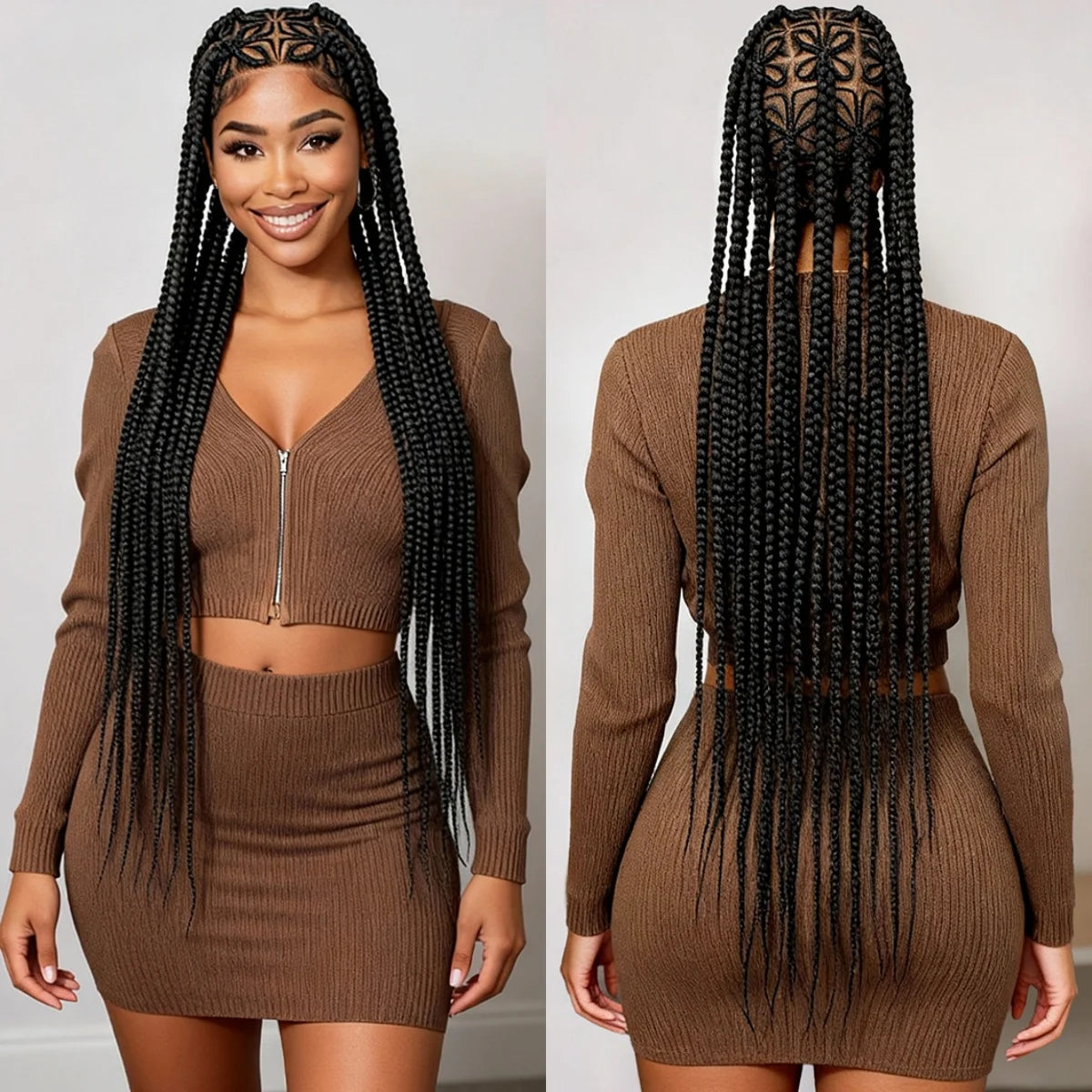 36in Full Lace Cornrow Braided Wigs Synthetic Natural Braiding Hair Wigs Box Braided Lace Wigs with Baby Hair for Black...