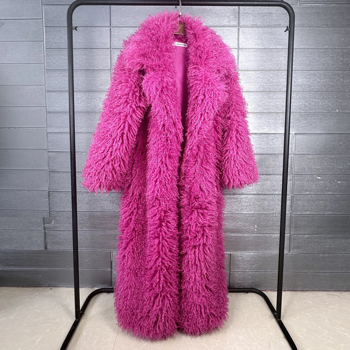 2025 Winter New Colorful Women's Furry Coat Rose Pink Faux Fur Coat Suit Collar Autumn Winter Thick Cardigan Long...