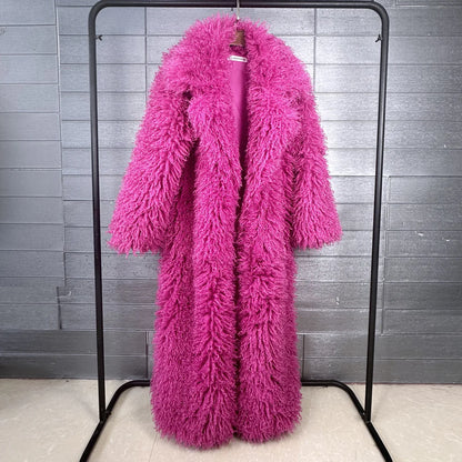 2025 Winter New Colorful Women's Furry Coat Rose Pink Faux Fur Coat Suit Collar Autumn Winter Thick Cardigan Long...