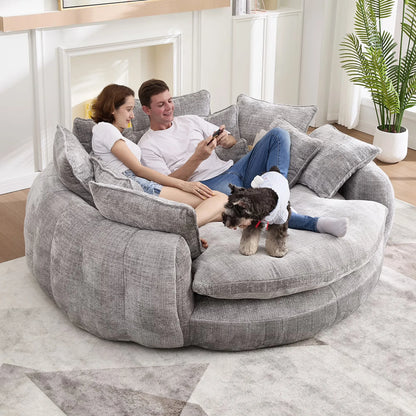 81.1" Cloud Couch Sleeper Sofa, Oversized Round Chaise Lounge Chair with 14 Pillows, Modern Chenille Boneless Couch, Memory Foam