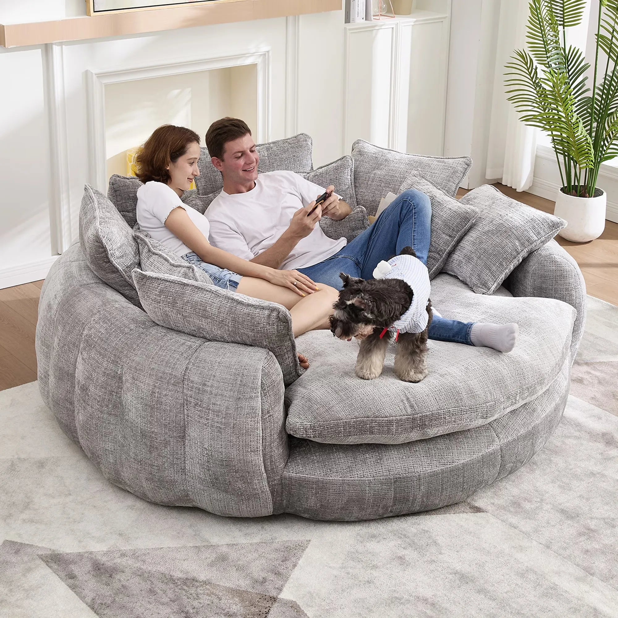 81.1" Cloud Couch Sleeper Sofa, Oversized Round Chaise Lounge Chair with 14 Pillows, Modern Chenille Boneless Couch, Memory Foam