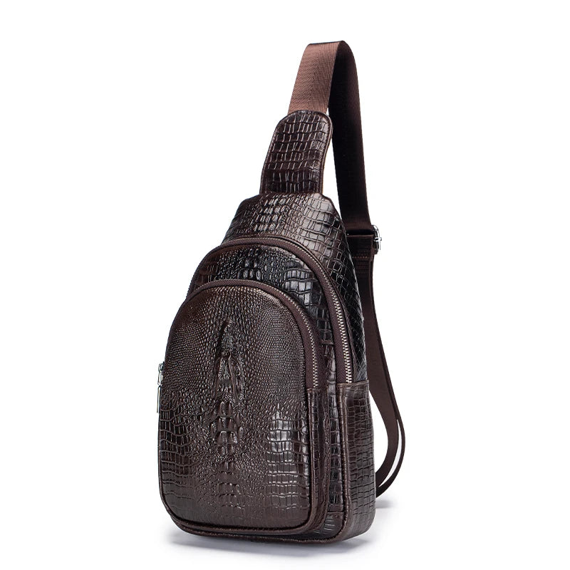 SCHLATUM men's Genuine Leather vintage Crocodile Pattern Chest Bag luxury men crossbody Travel bag multifunction sling bags
