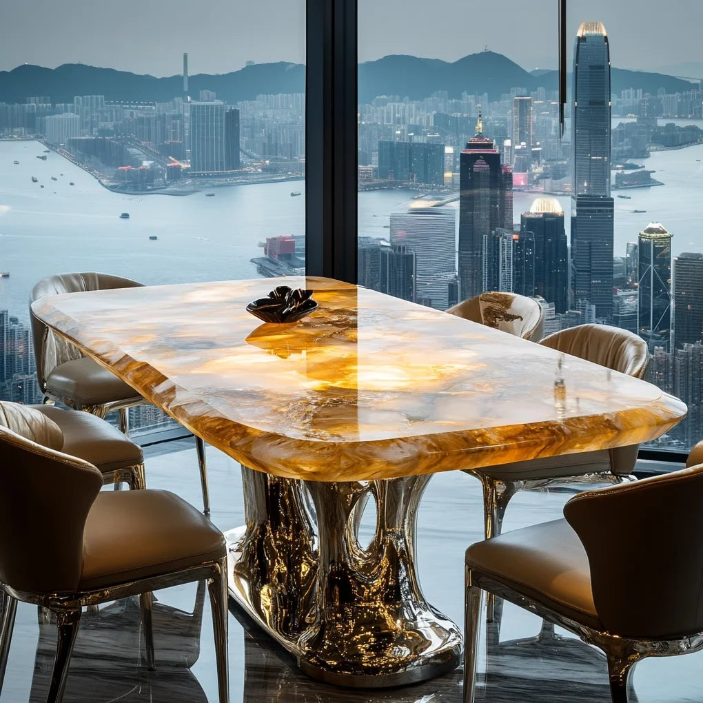 Premium natural marble square jade luxury stone dining table villa Italian light luxury style simple design home