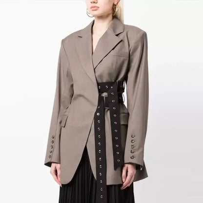 DEAT Fashion Women's Blazer Notched Collar Double Sashes Deconstructive Back Button Loose Suit Jacket Autumn 2025 New 1DH7481