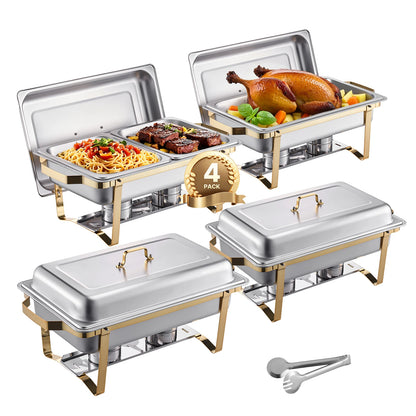 SucceBuy 8 Qt 4 Pack Chafing Dish Buffet Set Stainless Steel Chafer with 2 Full Size and 4 Half Size Pans Catering Warmer Server - Kimlud