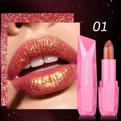 6 Colors Quicksand Golden Lipstick Fine Glitter Lipstick Moisturizing Silky Mermaid Aureate Long-Lasting Waterproof Lip Makeup