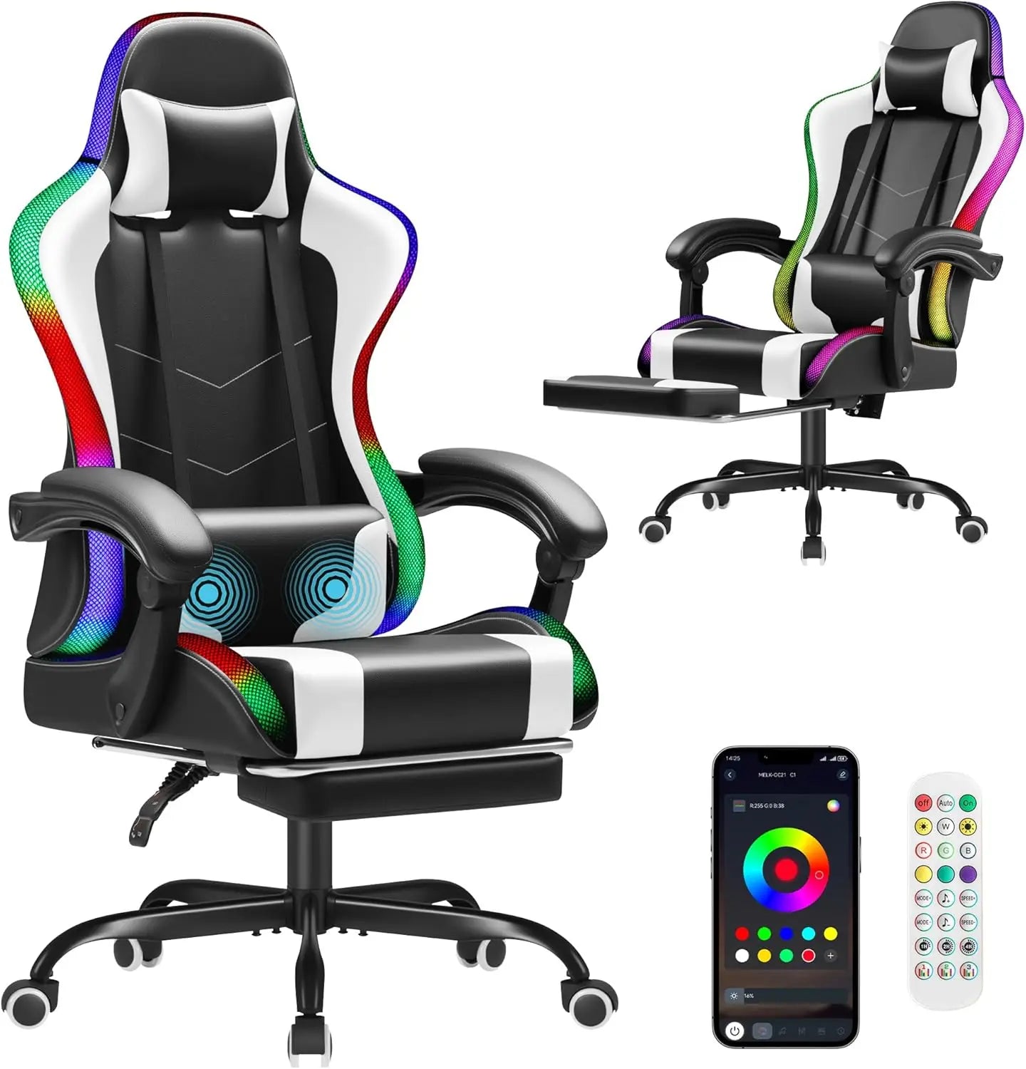 Homall Gaming Chair Video Game Chair Footrest and Massage Lumbar Support Ergonomic Computer Chair Height Adjustable Swivel Seat